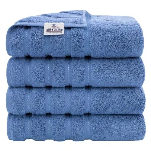 American Soft Linen Luxury 4 Piece Bath Towel Set, 600 GSM 100% Cotton Turkish Bath Towels for Bathroom, 27x54 in Extra Large Bathroom Shower Towels, Electric Blue - AMERICAN SOFT LINEN