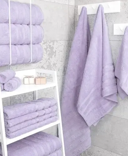 American Soft Linen Luxury 4 Piece Bath Towel Set, 600 GSM 100% Cotton Turkish Bath Towels for Bathroom, 27x54 in Extra Large Bathroom Shower Towels, Lilac - 2