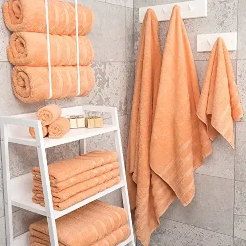 American Soft Linen Luxury 4 Piece Bath Towel Set, 600 GSM 100% Cotton Turkish Bath Towels for Bathroom, 27x54 in Extra Large Bathroom Shower Towels, Malibu Peach - 3