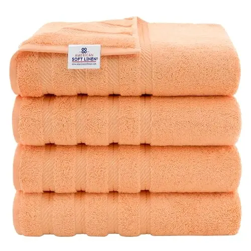 American Soft Linen Luxury 4 Piece Bath Towel Set, 600 GSM 100% Cotton Turkish Bath Towels for Bathroom, 27x54 in Extra Large Bathroom Shower Towels, Malibu Peach - AMERICAN SOFT LINEN