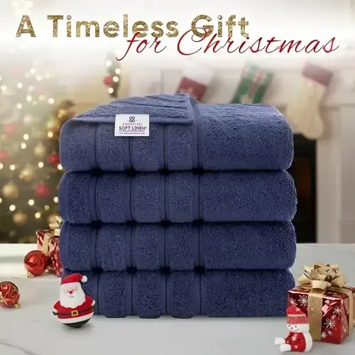American Soft Linen Luxury 4 Piece Bath Towel Set, 600 GSM 100% Cotton Turkish Bath Towels for Bathroom, 27x54 in Extra Large Bathroom Shower Towels, Navy Blue - 2