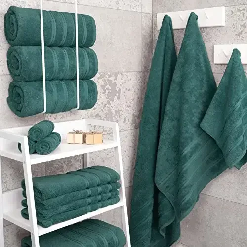 American Soft Linen Luxury 4 Piece Bath Towel Set, 600 GSM 100% Cotton Turkish Bath Towels for Bathroom, 27x54 in Extra Large Bathroom Shower Towels, Teal - 3