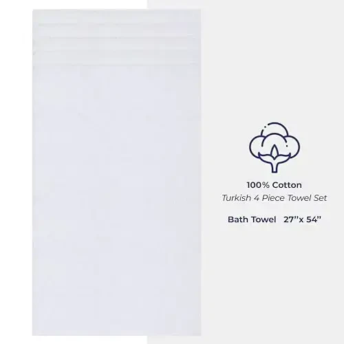 American Soft Linen Luxury 4 Piece Bath Towel Set, 600 GSM 100% Cotton Turkish Bath Towels for Bathroom, 27x54 in Extra Large Bathroom Shower Towels, White - 5