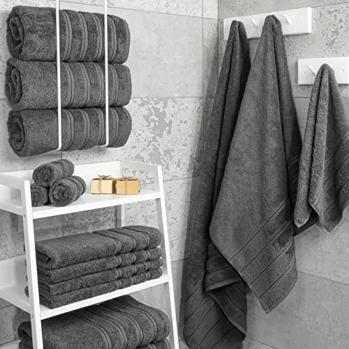 American Soft Linen Luxury 4 Piece Bath Towel Set, 600 GSM 100% Cotton Turkish Bath Towels for Bathroom, 27x54 in Large Bathroom Shower Towels, Dark Gray - 2