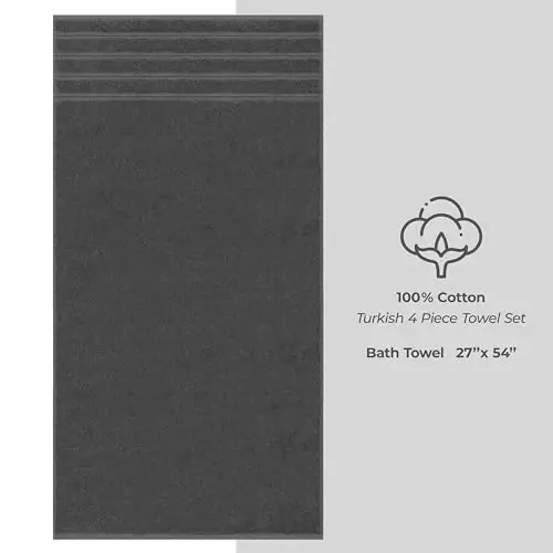 American Soft Linen Luxury 4 Piece Bath Towel Set, 600 GSM 100% Cotton Turkish Bath Towels for Bathroom, 27x54 in Large Bathroom Shower Towels, Dark Gray - 4