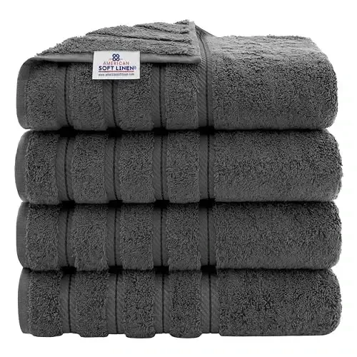 American Soft Linen Luxury 4 Piece Bath Towel Set, 600 GSM 100% Cotton Turkish Bath Towels for Bathroom, 27x54 in Large Bathroom Shower Towels, Dark Gray - 1