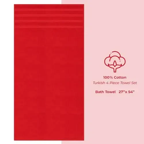 American Soft Linen Luxury 4 Piece Bath Towel Set, 600 GSM 100% Cotton Turkish Bath Towels for Bathroom, 27x54 in Large Bathroom Shower Towels, Red - 5
