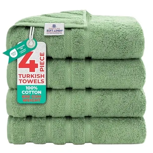 American Soft Linen Luxury 4 Piece Bath Towel Set, 600 GSM 100% Cotton Turkish Bath Towels for Bathroom, 27x54 in Large Bathroom Shower Towels, Sage Green - AMERICAN SOFT LINEN