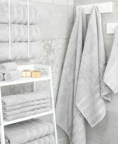 American Soft Linen Luxury 4 Piece Bath Towel Set, 600 GSM 100% Cotton Turkish Bath Towels for Bathroom, 27x54 in Large Bathroom Shower Towels, Silver Grey - 3