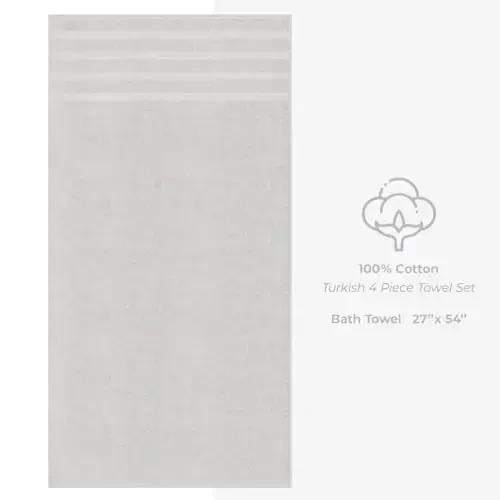 American Soft Linen Luxury 4 Piece Bath Towel Set, 600 GSM 100% Cotton Turkish Bath Towels for Bathroom, 27x54 in Large Bathroom Shower Towels, Silver Grey - 5
