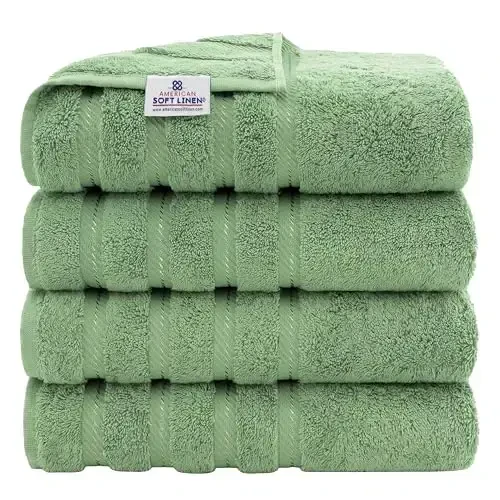 American Soft Linen Luxury 4 Piece Hammom Sochigʻi Toʻplami, 600 GSM 100% Paxta Turk Hammom Sochiqlari Hammom uchun, 27x54 dyuym Katta Hammom Dush Sochiqlari, Adaçayı Yashil 
