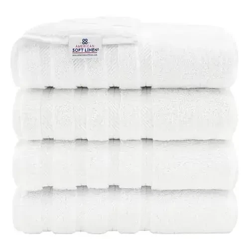 American Soft Linen Luxury 4 Piece Hammom uchun sochiqlar to'plami, 600 GSM 100% paxta Turkiy hammom sochiqlari, hammom uchun, 27x54 dyuymli katta dush sochiqlari, oq - AMERICAN SOFT LINEN