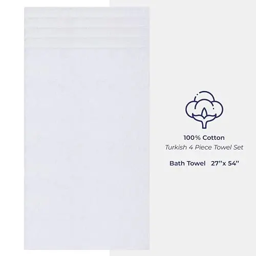 American Soft Linen Luxury 4 Piece Hammom uchun sochiqlar to'plami, 600 GSM 100% paxta Turkiy hammom sochiqlari, hammom uchun, 27x54 dyuymli katta dush sochiqlari, oq - 4