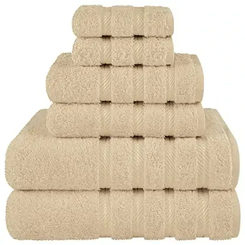 American Soft Linen Luxury 6 Piece полотенце Набор, 2 банных полотенца 2 ручных полотенца 2 мочалки, 600 GSM 100% хлопок Турецкие полотенца для ванной комнаты, Бежевый полотенце Наборы 