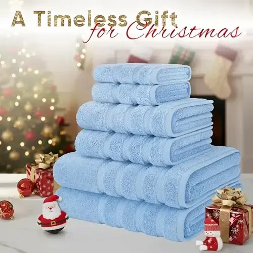 American Soft Linen Luxury 6 Piece Towel Set, 2 Bath Towels 2 Hand Towel 2 Washcloths, 600 GSM 100% Cotton Turkish Towels for Bathroom, Sky Blue Towel Sets - AMERICAN SOFT LINEN (1)