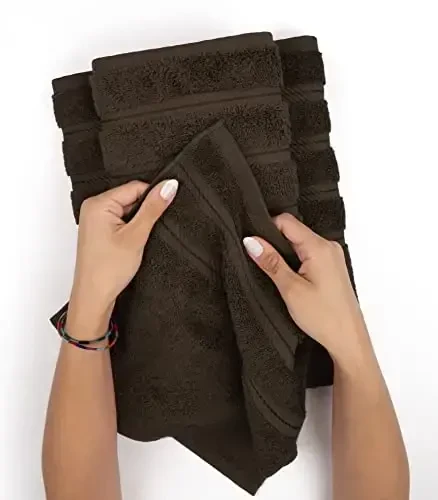 American Soft Linen Luxury 6 Piece Towel Set, 2 Bath Towels 2 Hand Towel 2 Washcloths, 600 GSM 100% Cotton Turkish Towels for Bathroom, Brown Towel Sets - 6