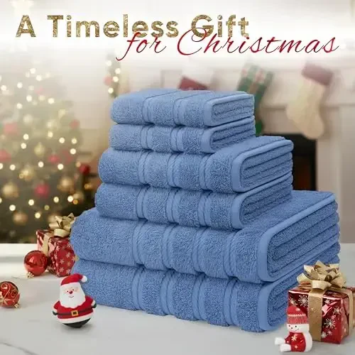 American Soft Linen Luxury 6 Piece Towel Set, 2 Bath Towels 2 Hand Towel 2 Washcloths, 600 GSM 100% Cotton Turkish Towels for Bathroom, Electric Blue Towel Sets - AMERICAN SOFT LINEN (1)