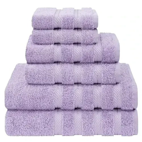 American Soft Linen Luxury 6 Piece Towel Set, 2 Bath Towels 2 Hand Towel 2 Washcloths, 600 GSM 100% Cotton Turkish Towels for Bathroom, Lilac Towel Sets - 1