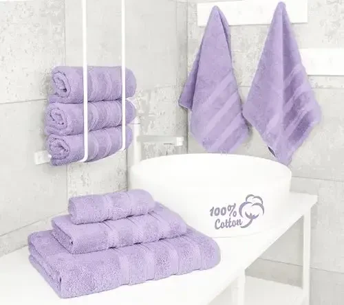 American Soft Linen Luxury 6 Piece Towel Set, 2 Bath Towels 2 Hand Towel 2 Washcloths, 600 GSM 100% Cotton Turkish Towels for Bathroom, Lilac Towel Sets - 3