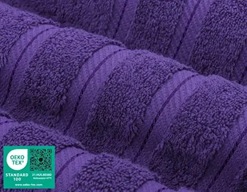 American Soft Linen Luxury 6 Piece Towel Set, 2 Bath Towels 2 Hand Towel 2 Washcloths, 600 GSM 100% Cotton Turkish Towels for Bathroom, Purple Towel Sets - 2