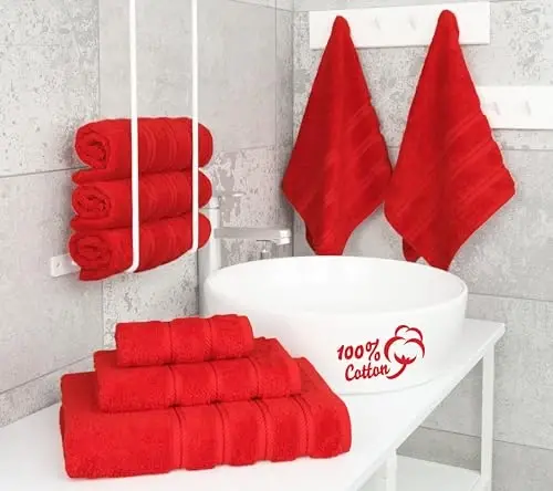 American Soft Linen Luxury 6 Piece Towel Set, 2 Bath Towels 2 Hand Towel 2 Washcloths, 600 GSM 100% Cotton Turkish Towels for Bathroom, Red Towel Sets - 2