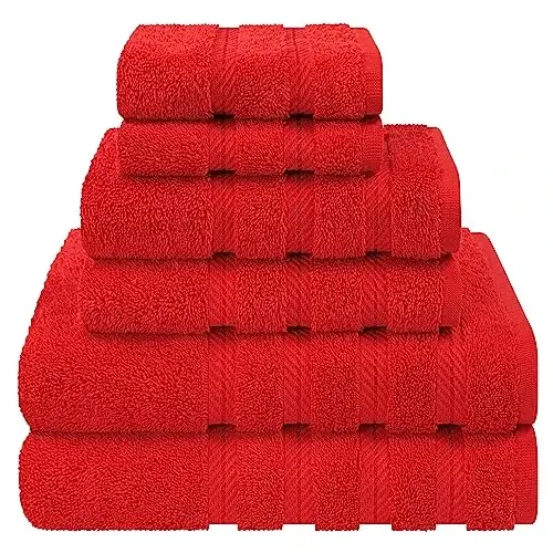 American Soft Linen Luxury 6 Piece Towel Set, 2 Bath Towels 2 Hand Towel 2 Washcloths, 600 GSM 100% Cotton Turkish Towels for Bathroom, Red Towel Sets - 1