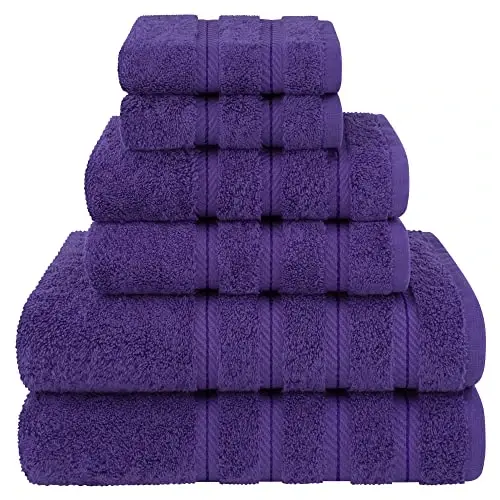American Soft Linen Luxury 6 Piece Towel Set, 2 Bath Towels 2 Hand Towels 2 Washcloths, 100% Cotton Turkish Towels for Bathroom, Purple Towel Sets - 4