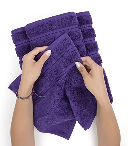 American Soft Linen Luxury 6 Piece Towel Set, 2 Bath Towels 2 Hand Towels 2 Washcloths, 100% Cotton Turkish Towels for Bathroom, Purple Towel Sets - 4