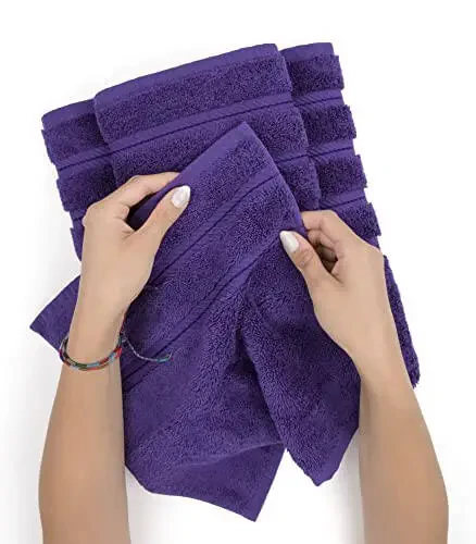 American Soft Linen Luxury 6 Piece Towel Set, 2 Bath Towels 2 Hand Towels 2 Washcloths, 100% Cotton Turkish Towels for Bathroom, Purple Towel Sets - 4