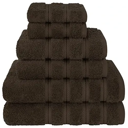 American Soft Linen Luxury 6 qismli sochiq to'plami, 2 ta hammom sochiqi, 2 ta qo'l sochiqi, 2 ta yuz sochiqi, 600 GSM 100% paxta Turk hammom sochiqlari, jigarrang sochiq to'plami - 2
