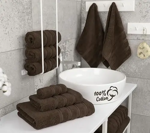 American Soft Linen Luxury 6 qismli sochiq to'plami, 2 ta hammom sochiqi, 2 ta qo'l sochiqi, 2 ta yuz sochiqi, 600 GSM 100% paxta Turk hammom sochiqlari, jigarrang sochiq to'plami - 3