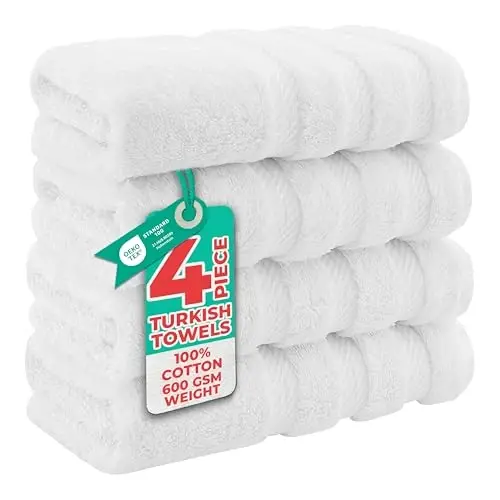 American Soft Linen Luxury Hand Towels for Bathroom, 100% Cotton Turkish 4 Piece Hand Towel Set, 600 GSM Hand Face Towels for Kitchen, White Hand Towels 