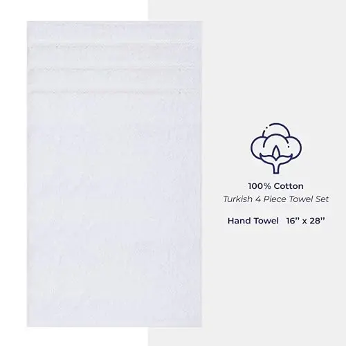 American Soft Linen Luxury Hand Towels for Bathroom, 100% Cotton Turkish 4 Piece Hand Towel Set, 600 GSM Hand Face Towels for Kitchen, White Hand Towels - 4