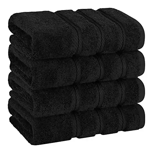 American Soft Linen Luxury Hand Towels for Bathroom, 600 GSM 100% Cotton Turkish 4 Piece Hand Towel Set, 600 GSM Hand Face Towels for Kitchen, Black Hand Towels - 1