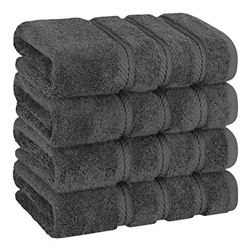 American Soft Linen Luxury Hand Towels for Bathroom, 600 GSM 100% Cotton Turkish 4 Piece Hand Towel Set, 600 GSM Hand Face Towels for Kitchen, Dark Gray Hand Towels 