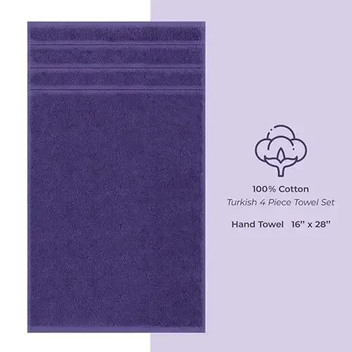 American Soft Linen Luxury Hand Towels for Bathroom, 600 GSM 100% Cotton Turkish 4 Piece Hand Towel Set, 600 GSM Hand Face Towels for Kitchen, Purple Hand Towels - 5