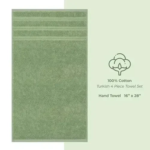 American Soft Linen Luxury Hand Towels for Bathroom, 600 GSM 100% Cotton Turkish 4 Piece Hand Towel Set, 600 GSM Hand Face Towels for Kitchen, Sage Green Hand Towels - 5