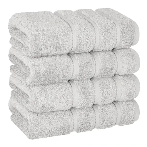 American Soft Linen Luxury Hand Towels for Bathroom, 600 GSM 100% Cotton Turkish 4 Piece Hand Towel Set, 600 GSM Hand Face Towels for Kitchen, Silver Grey Hand Towels - 1