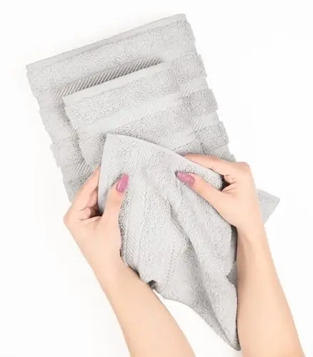 American Soft Linen Luxury Hand Towels for Bathroom, 600 GSM 100% Cotton Turkish 4 Piece Hand Towel Set, 600 GSM Hand Face Towels for Kitchen, Silver Grey Hand Towels - 5