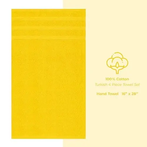 American Soft Linen Luxury Hand Towels for Bathroom, 600 GSM 100% Cotton Turkish 4 Piece Hand Towel Set, 600 GSM Hand Face Towels for Kitchen, Yellow Hand Towels - 4