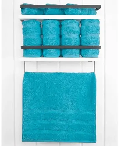 American Soft Linen Luxury Hand Towels for Bathroom, 600 GSM Heawy Weight 16x28 Size 100% Cotton Turkish 4 Piece Hand Face Towel Set, Aqua Blue Hand Towels - 2