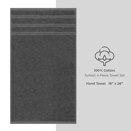 American Soft Linen Luxury Hand Towels for Bathroom, 600 GSM Heawy Weight 16x28 Size 100% Cotton Turkish 4 Piece Hand Face Towel Set, Dark Gray Hand Towels - 4