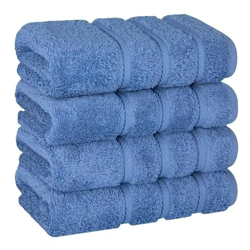 American Soft Linen Luxury Hand Towels for Bathroom, 600 GSM Heawy Weight 16x28 Size 100% Cotton Turkish 4 Piece Hand Face Towel Set, Electric Blue Hand Towels 