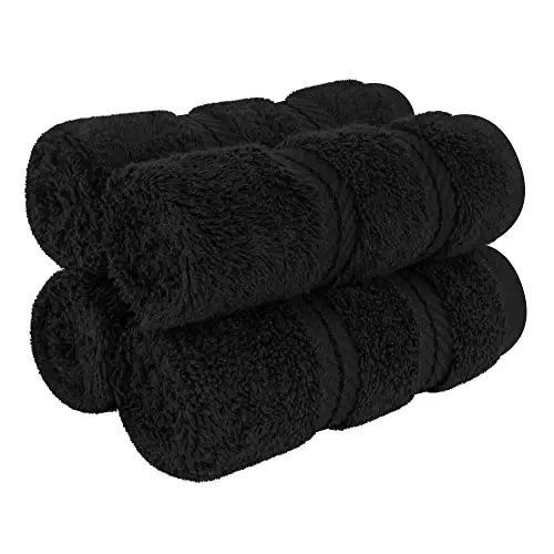 American Soft Linen Luxury Washcloths for Bathroom, 600 GSM 100% Cotton 4 Piece Turkish Wash Cloth Set, 13x13 in Soft Rags for Body and Face, Black Washcloths 