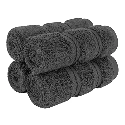 American Soft Linen Luxury Washcloths for Bathroom, 600 GSM 100% Cotton 4 Piece Turkish Wash Cloth Set, 13x13 in Soft Rags for Body and Face, Dark Gray Washcloths - 1