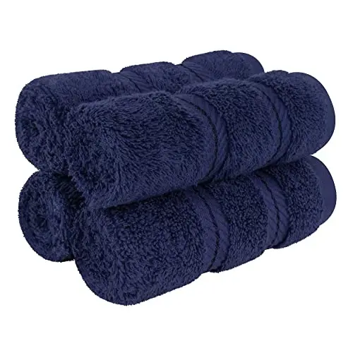 American Soft Linen Luxury Washcloths for Bathroom, 600 GSM 100% Cotton 4 Piece Turkish Wash Cloth Set, 13x13 in Soft Rags for Body and Face, Navy Blue Washcloths 