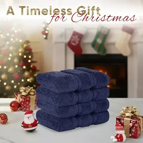 American Soft Linen Luxury Washcloths for Bathroom, 600 GSM 100% Cotton 4 Piece Turkish Wash Cloth Set, 13x13 in Soft Rags for Body and Face, Navy Blue Washcloths - 2