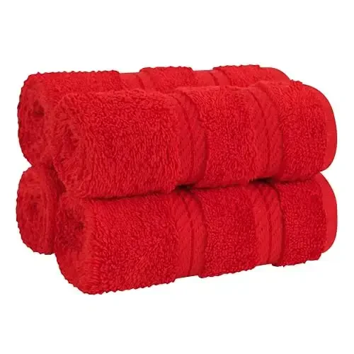 American Soft Linen Luxury Washcloths for Bathroom, 600 GSM 100% Cotton 4 Piece Turkish Wash Cloth Set, 13x13 in Soft Rags for Body and Face, Red Washcloths 