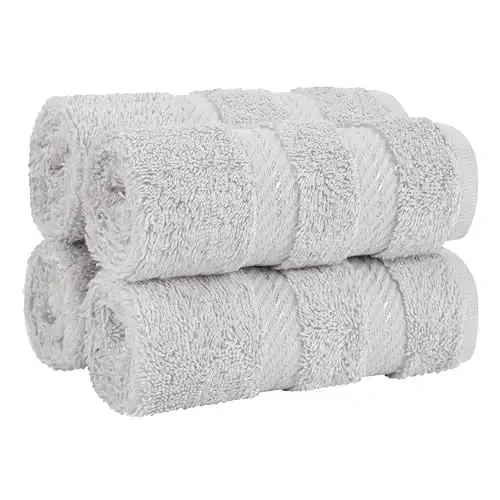 American Soft Linen Luxury Washcloths for Bathroom, 600 GSM 100% Cotton 4 Piece Turkish Wash Cloth Set, 13x13 in Soft Rags for Body and Face, Silver Gray Washcloths 