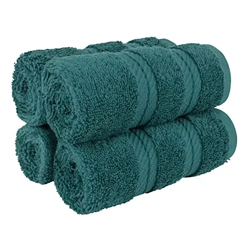 American Soft Linen Luxury Washcloths for Bathroom, 600 GSM 100% Cotton 4 Piece Turkish Wash Cloth Set, 13x13 in Soft Rags for Body and Face, Teal Washcloths - 1
